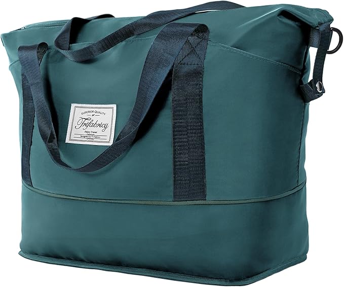 Trifabricy Travel Duffel Bag - Large Shoulder Weekender Overnight Bag, Carry on Bags with Wet Pocket, Waterproof Expandable Duffel Bags with Trolley Sleeve, Sports Tote Gym for Women, Peacock blue