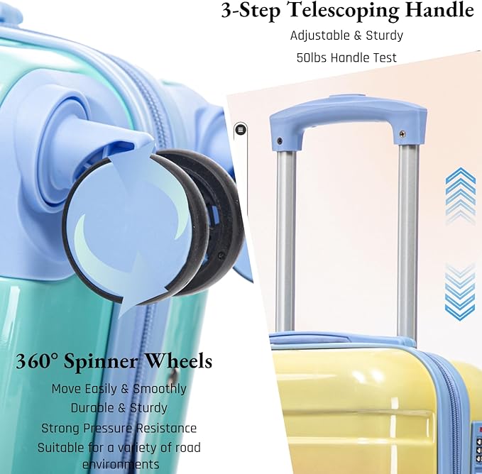 Gradient Yellow-Lake Blue Luggage Set 14" & 20" - 2 Piece PC Spinner Wheel Suitcases with Combination Lock, Lightweight Carry On for Business & Vacation