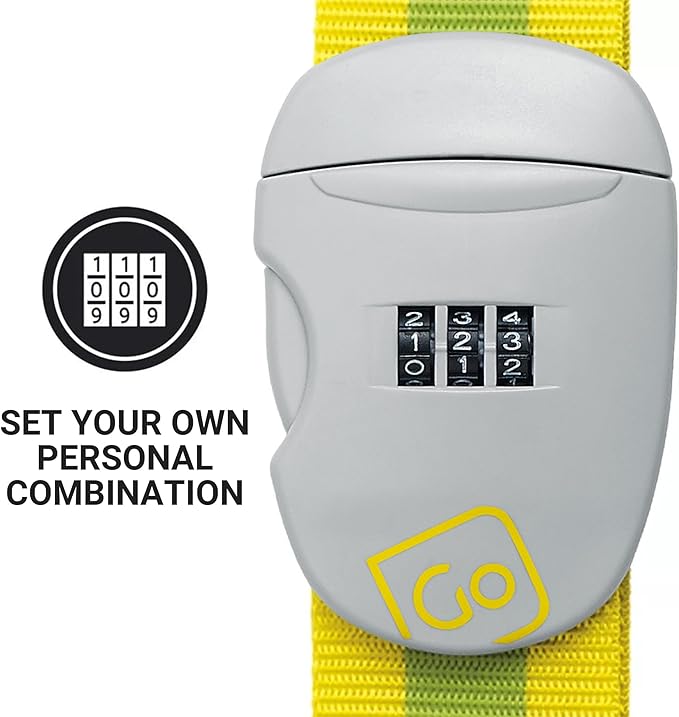 Combi Luggage Strap, Fully Adjustable Luggage Straps for Suitcases and Bags, Secure 3-Dial Combination Lock with Sturdy Buckle, Travel Essentials, Yellow/Green