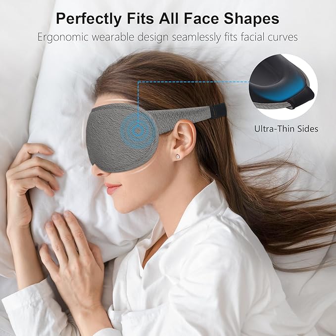 Gritin 100% Blackout Sleep Eye Mask for Women Men,Zero Eye Pressure Sleeping Mask-Ergonomic Design 3D Cutout Eye Movement and Eyelash Friendly Night Blindfold,Ultra Soft&Comfortable for Sleeping-Grey