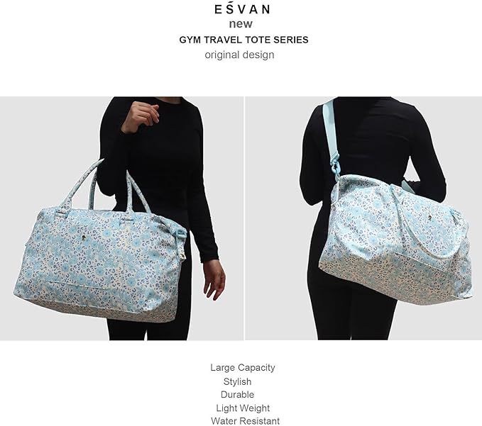 ESVAN Travel Tote Duffel Gym Bag,Weekender Overnight Carry-on Tote Crossbody Bag with Wet Pocket and Trolley Sleeve Upgraded