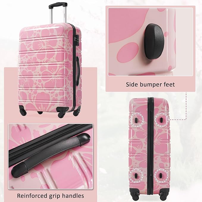 Merax Luggage Sets 3 Piece, Hardside Suitcase Set with Spinner Wheels, Lightweight 20+24+28 IN Suitcase with Carry on Luggage,Pink