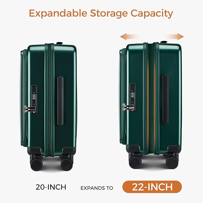 Carry On Luggage Top Opening with Cup Holder & Phone Holder, Expandable PC Hard Shell Suitcase, USB Charging Port, Side Hook, 360° Spinner Wheels, TSA Lock & YKK Zippers for Women Man Gifts