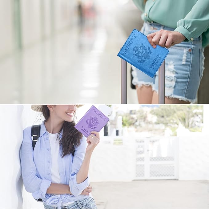 Eoehro Passport Holder for Travel Essentials-2Pack, Passport Wallet Cover Case for Travel Must Haves Accessories,Passport Book Holders for Women and Men