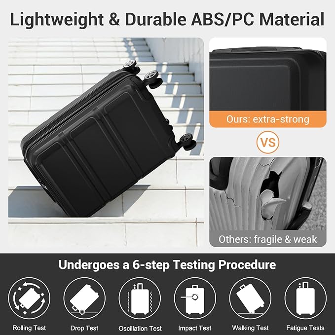 Kono Carry On Luggage 22x14x9 Airline Approved with Spinner Wheels,Lightweight PC+ABS 20 Inch Luggage with TSA Lock,Expandable Hard Shell Carry On Suitcases for Men Women,Black