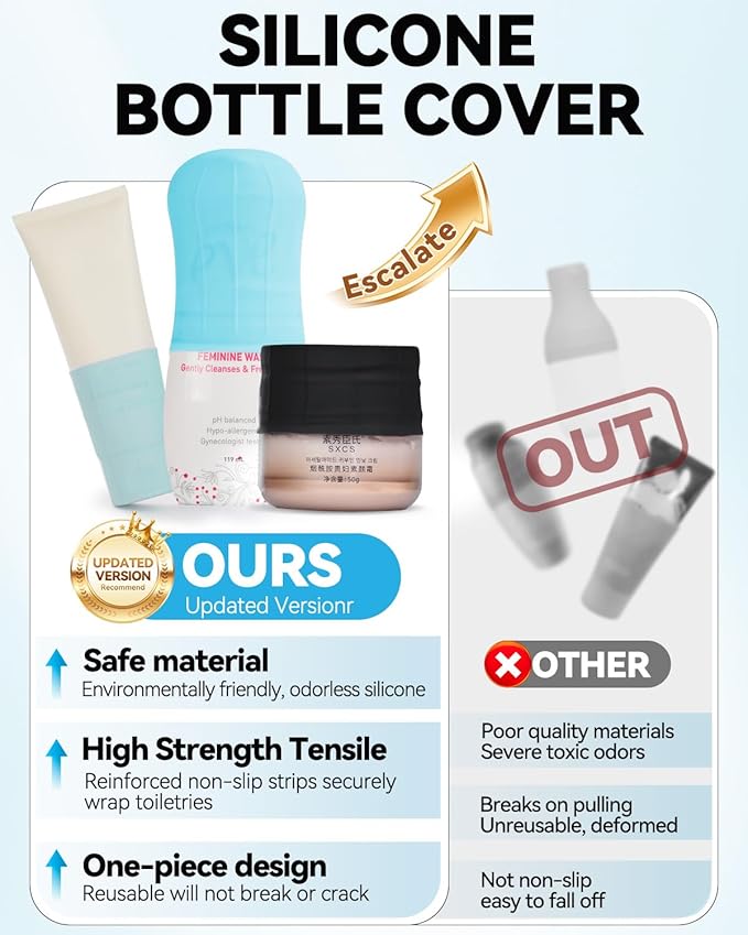 16 Pack Silicone Bottle Cover,Travel Essential for Women Men,Cruise Ship Essentials 2025,Beach Vacation Essentials,Travel Size Toiletries,Airplane Travels Accessories Elastic Sleeves,Leak Proofing