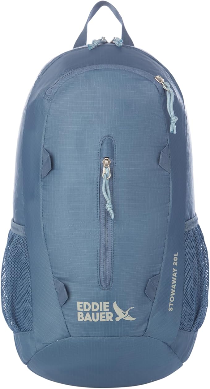 Eddie Bauer Stowaway Packable Backpack | Travel | Outdoor | Lightweight | Foldable | Durable | Ripstop Polyester | 20L - Blue Tile