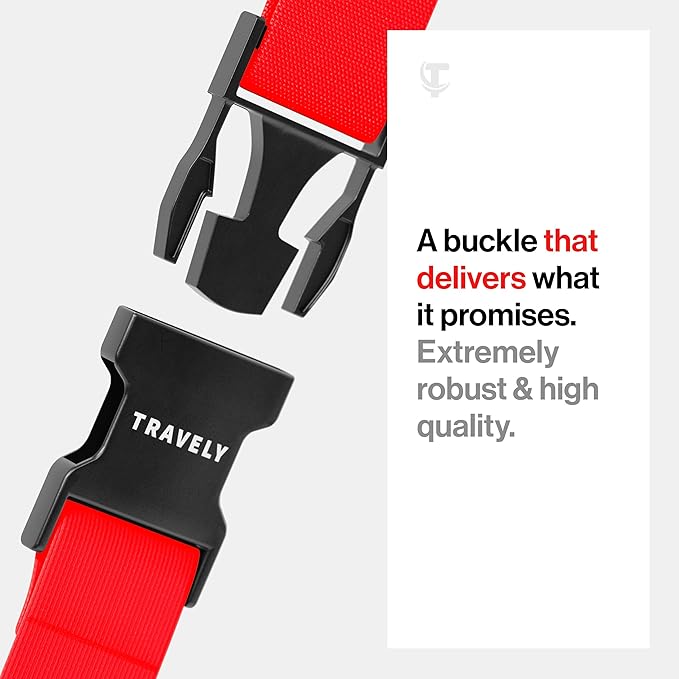 TRAVELY Luggage Straps - Particularly conspicuous & Secure - Incl. 4 Name Tags - Luggage Strap Ideal crosswise - [Set of 4]