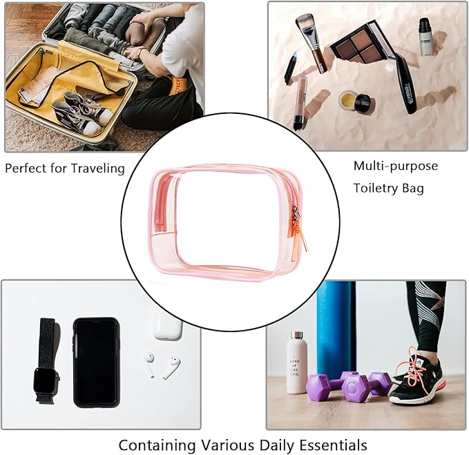 Buminee Clear Pouch Small, 6.6"x2.3"x4.7" Size TSA Approved Toiletry Bag, Travel Bags for Toiletries, Cosmetic Bag for Women and Men Small - Mixed Color - 5 Pack