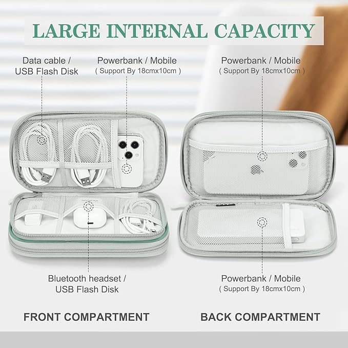 FYY Electronic Organizer, Travel Cable Organizer Bag Pouch Electronic Accessories Carry Case Portable Waterproof Double Layers All-in-One Storage Bag for Cable, Cord, Charger, Phone, Pattern Green (M)