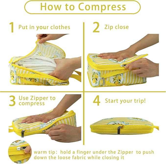 6 Pcs Compression Packing Cubes, Packing Cubes for Travel, Waterproof Luggage Organizer Bags Set, Cute Packaging Cubes for Women Kids Backpack Carry-Ons