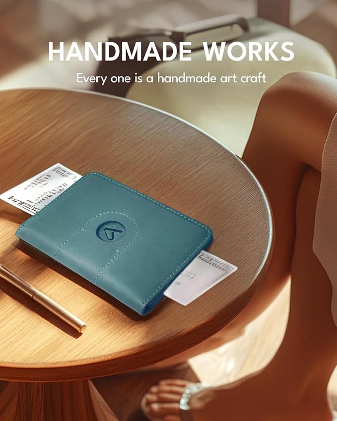ALLIVE Passport Holder for Travel, Genuine Leather Passport Holder with AirTag Slot for Women and Men, Passport Cover Wallet Travel Must Haves Airport Essentials,Travel Gifts, Blue