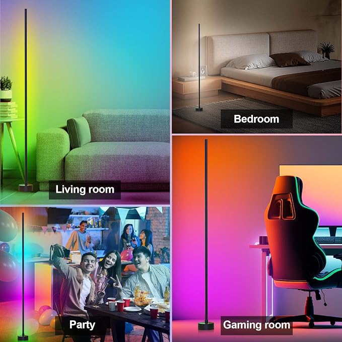 Miortior Corner Floor Lamp LED, 2-Pack Smart Corner Lamp for Living Room | App/Remote/Button Control, Music Sync, Dimmable 16 Million DIY Colors & 68+ Scene for Living Room, Bedroom, Gaming Room