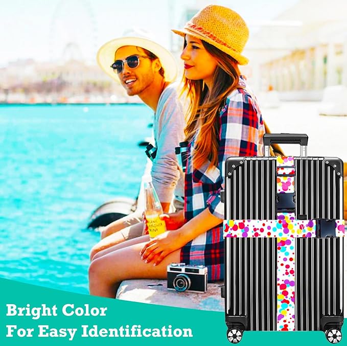 Luggage Straps for Suitcases TSA Approved Easy Pack Organized Suitcase Strap, Luggage Strap, Luggage Belt Strap, Bag Straps for Luggage. Buckle Straps Travel Accessories (Colorful Dot)