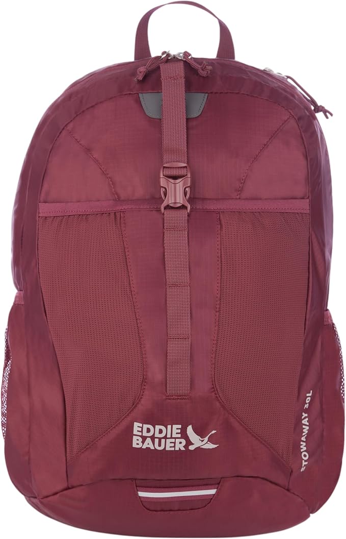 Eddie Bauer Stowaway Packable Backpack | Travel | Outdoor | Lightweight | Foldable | Durable | Ripstop Polyester | 30L - Black Cherry
