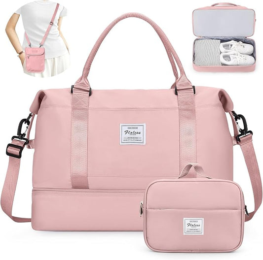 SYCNB Weekender Bags for Women,Personal Item Travel Bag with Shoes Compartment,Overnight Travel Duffel Bag with Separate Toiletry Bag&Mini Crossbody Bag,Gym Bag
