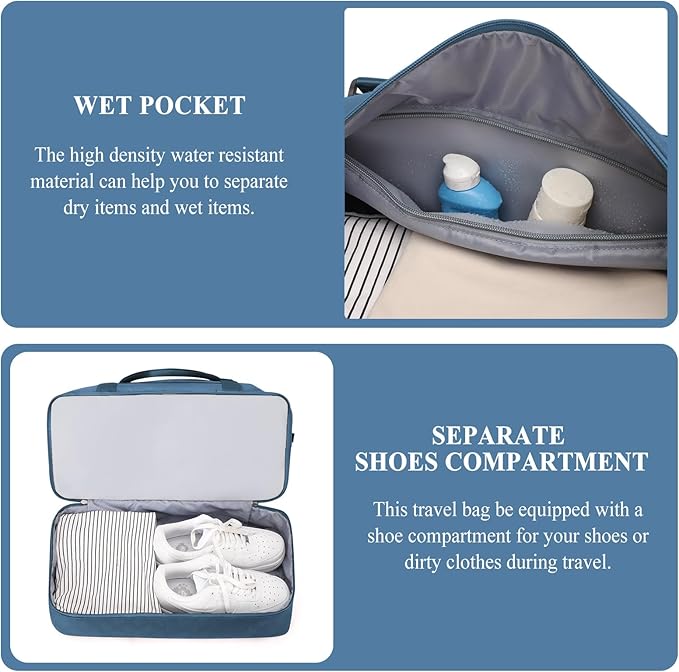 Weekender Bags for Women, Carry on Overnight Weekend Travel Duffel Bag with Shoes Compartment &Toiletry Bag, Personal Item Bag for Travel Business Trips Sport Hospital