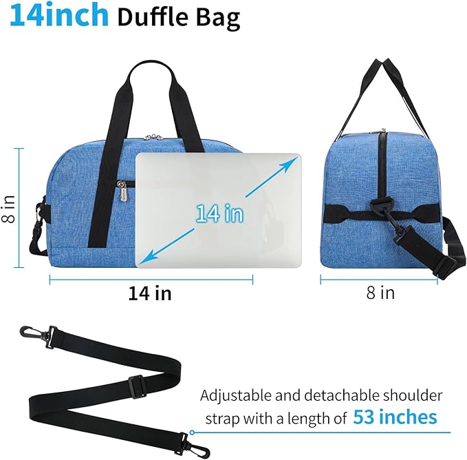 Small Gym Bag 14 inch lightweight Carry On Mini Duffel Bag for Travel Sport - Denim Blue