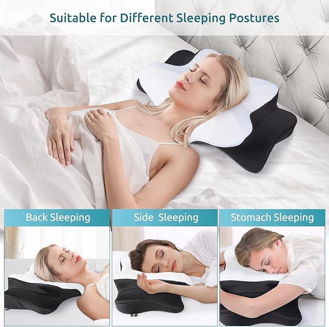 DONAMA Cervical Pillow for Neck and Shoulder Pain Relief, Cooling Contour Memory Foam Pillow, Dual-Height Ergonomic Neck Support Pillow for Side Back Stomach Sleepers with Removable Pillowcase