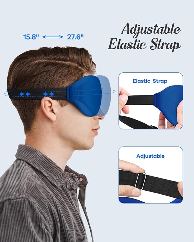 Sleep Eye Mask, 3D Contoured 100% Blackout Eye Mask, Sleep Mask with Adjustable Strap, Night Blindfold for Women Men, Eye Mask for Sleeping, Blue