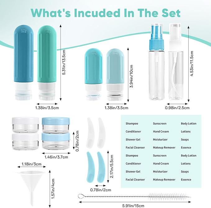 Landisun Travel Bottles for Toiletries 18Pack Toiletry Travel Size Containers Travel-Bottles Accessories TSA Approved Leak Proof (Blue)