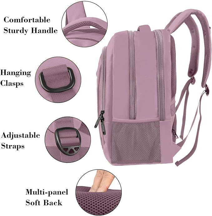 MATEIN Personal Item Backpack 18 * 14 * 8, Underseat 15.6 inch Travel Laptop Backpack for Women, Sturdy Water Resistant Slim Daypack College Computer Bag Gift, Dark Purple
