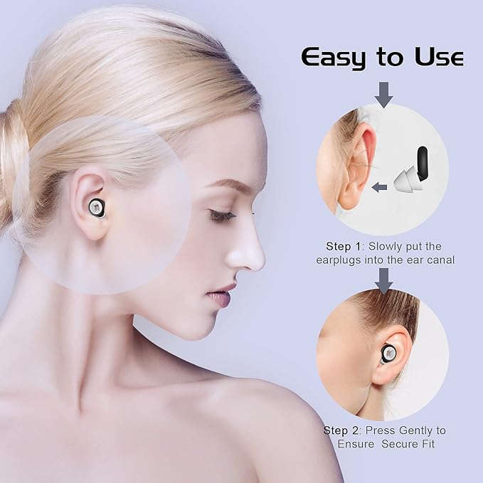Noise Cancelling Earplugs Reusable Silicone 33dB Hearing Protection 2 Pair Waterproof for Sleeping Snoring Work Concert Study