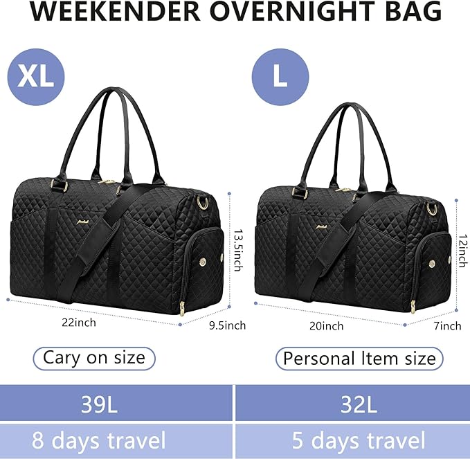 Women Weekender Travel Duffle Bag: Travel Duffel Overnight Bags with Shoe Compartment Large Carry on Tote with Toiletry Bag Weekend Traveling Yoga Gym Hospital Bag for Women with Wet Pocket Black