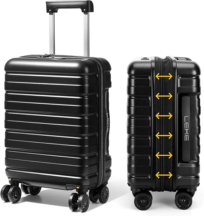 Lekesky 18 Inch Expandable Carry On Luggage Airline Approved, Hard Shell Suitcase with TSA Lock, Lightweight Spinner Wheels for Travel Weekend Trips Men Women, Black