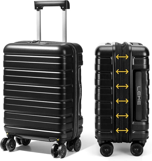 Lekesky 18 Inch Expandable Carry On Luggage Airline Approved, Hard Shell Suitcase with TSA Lock, Lightweight Spinner Wheels for Travel Weekend Trips Men Women, Black