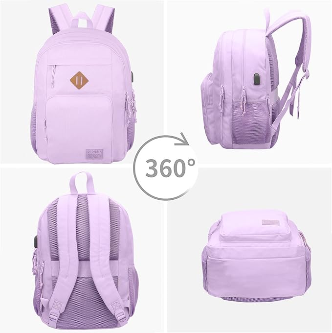 KEOFID Classic Travel backpack for Men and Women, Anti Theft Laptop Backpack with USB Charging Port for Work, Large Bag for College, Water Resistent(Purple)