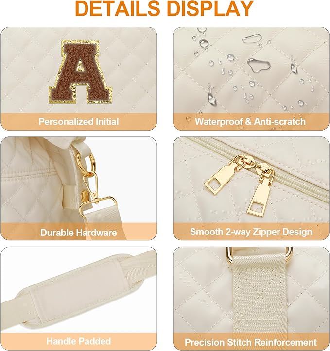Gifts for Women, Initial Travel Duffle Bag, Personalized Weekender Overnight Bags, Gift for Mom Friend College Girl Graduation Teacher（Beige,A)