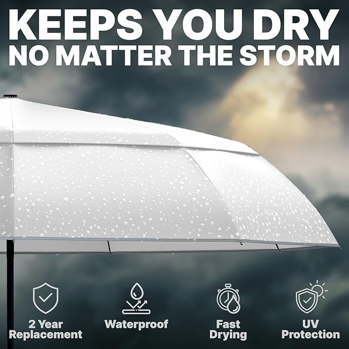 Royal Walk Windproof Folding Travel Umbrella Compact and Strong Luxurious Real Wood Handle Automatic Open Close Vented Double Canopy for Men and Women (White)