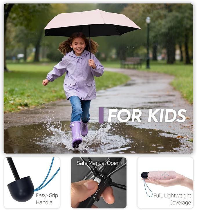 Mini Travel Umbrella for Rain - 43" Large Coverage Small Compact Umbrella, Reinforced Strong Frame, Lightweight Portable Parasol with UPF 100+ UV Protection, Gifts for Adults, Seniors & Students