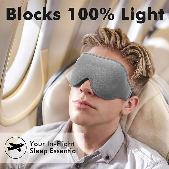 Weighted Eye Mask for Sleeping, 3D Contoured Sleep Mask Blackout with Adjustable Strap, Lash Extensions Sleeping Mask for Travel, Eye Cover Blindfold for Men Women (Gray, 4.6oz)