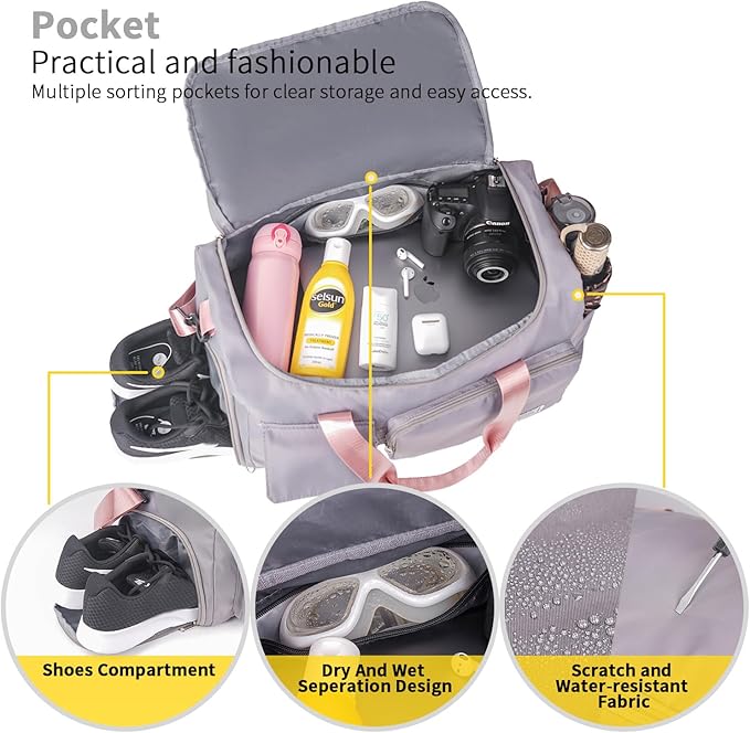 FIORETTO Women's Gym Duffle Bag with Shoes Compartment, 30L Capacity, Ideal for Travel, Gym, Sports, Duffel, Weekender