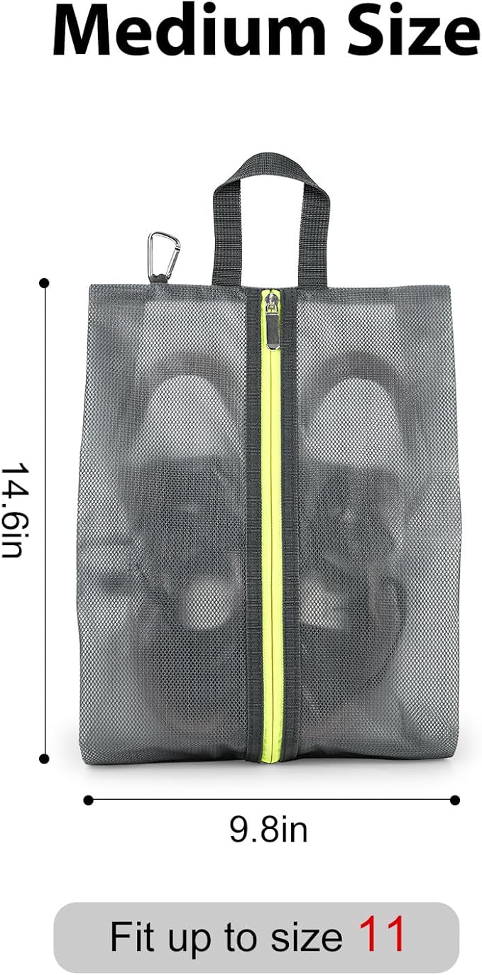 2 Pack Shoe Bags for Travel, Sneaker Bags, Waterproof Travel Shoe Bags with Zipper for Packing, Golf Shoe Dust Bags for Man and Women, Medium, Grey