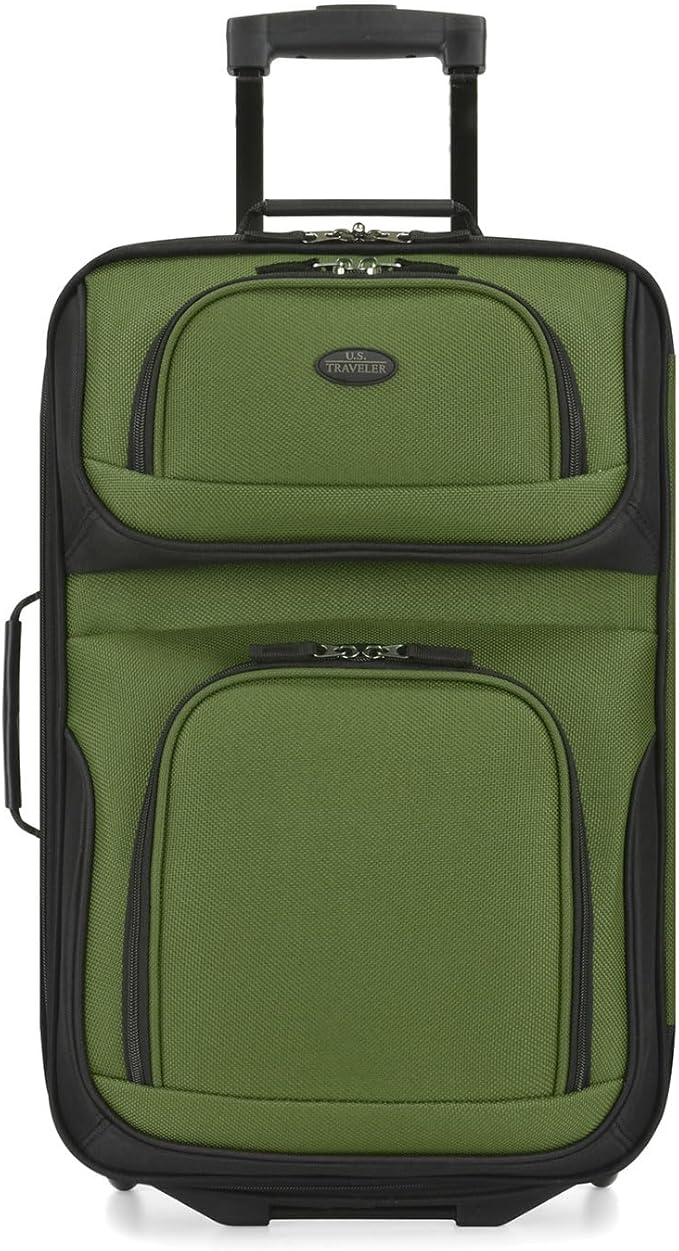 U.S. Traveler Rio Lightweight Softside Rolling Carry-on Suitcase, 2-Wheel Single, Green