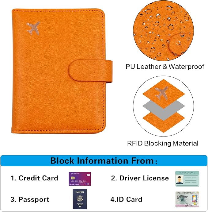 Melsbrinna Premium Leather Passport Holder Covers Case, Waterproof Rfid Blocking Travel Wallet Passport Holder with Pen Holder, Cute Passport Book for Women/Men