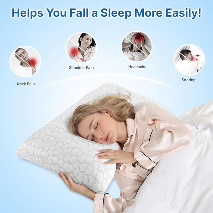 Memory Foam Pillows, Bed Pillow for Side,Back and Stomach Sleepers,Neck Pillow for Sleeping with Removable and Machine Washable Cover, Standard Size (1 Pack)