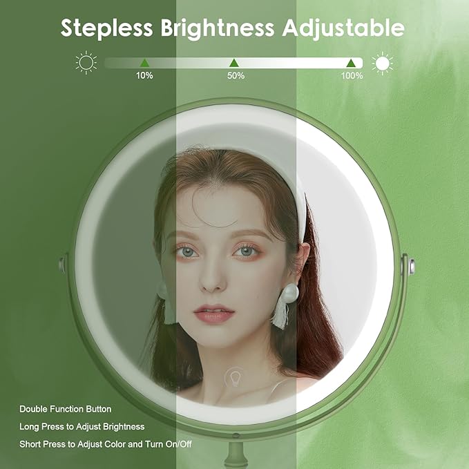 DEIOVWXS Makeup Mirror, 3000mAh Rechargeable Double-Sided Magnifying Vanity Mirror with 3 Colors, 1X/10X, 360° Rotation, Adjustable Brightness, Gifts for Mom, Women,Wife, Girls, Dorm Room Essential