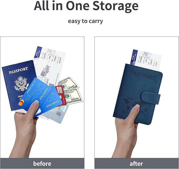 Passport Holder, Passport Cover with Credit Card Slot and Boarding Pass Slot Combo, Passport Wallet Case Book Travel Must Have, RFID Blocking Leather Travel Accessories, Dark Blue