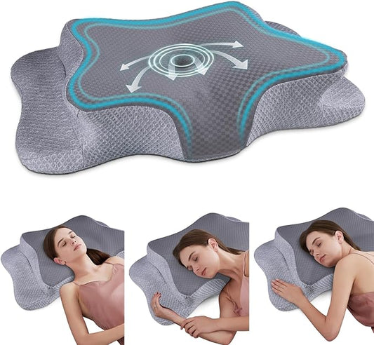 Cervical Neck Pillow for Pain Relief Sleeping, Memory Foam Pillows, Ergonomic Side Sleeper Pillows, Orthopedic Neck Support Pillow for Back Stomach Sleepers-King Size Grey&Grey