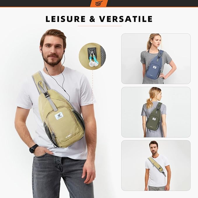 SKYSPER Sling Bag RFID Crossbody Sling Backpack Cross Body Shoulder Bag Travel Hiking Daypack for Women Men(Khaki)
