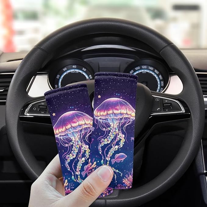 BIGCARJOB Jellyfish Luggage Handle Wraps Set Trolley Case Grip for Women Door Protection Cover Suitcase Handle Cover Gifts Suitcase Handle Wraps Travel Bags Set of 2