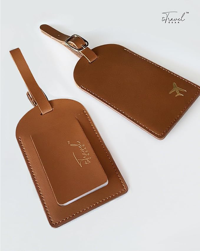 Luggage Tags for Suitcases, PU Leather Travel Tags for Luggage. (Espresso Brown)