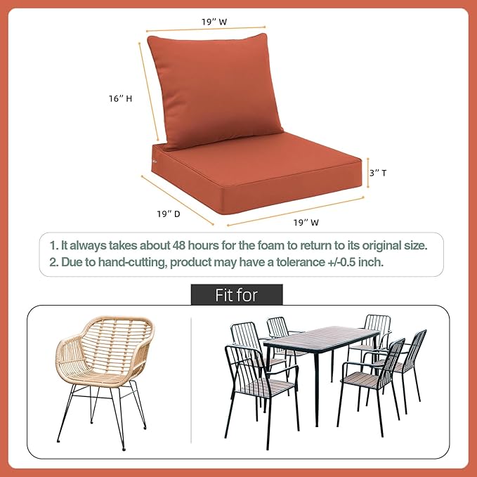 Favoyard Outdoor Seat Cushion Set 19 x 19 Inch Waterproof & Fade Resistant Patio Furniture Cushions with Removable Cover Deep Seat & Back Cushion with Tie Straps for Chair Sofa Couch