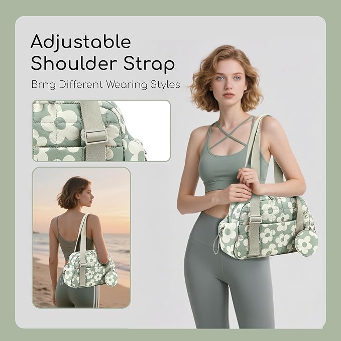 CAMTOP Mini Gym Bag for Women, Small Gym Tote Bag Puffy Quilted Sports Duffel Bag with Wet Compartment and Coin Purse Duffel Bags Dance Yoga Workout Bag for Gifts