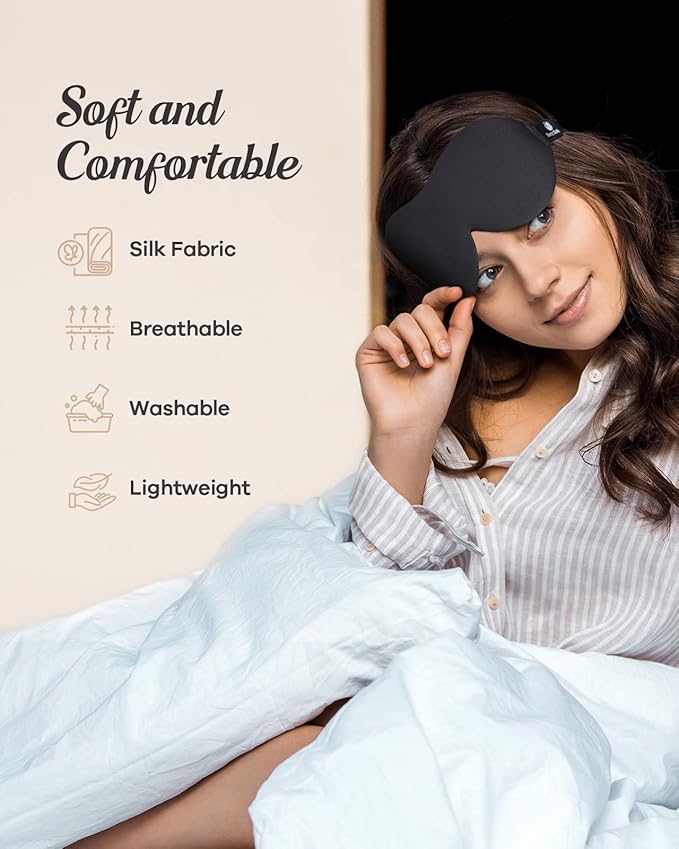 Sleep Eye Mask for Men Women, 3D Contoured 100% Blackout Eye Mask for Sleeping with Adjustable Strap, Soft and Comfortable Night Blindfold, Shade Cover for Travel Shift Work Nap, Black