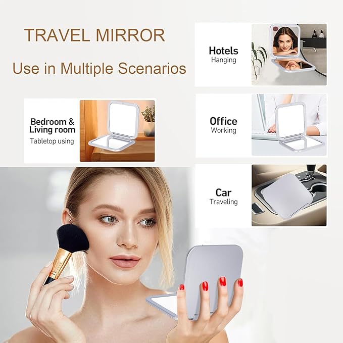 CYHTSHFZ Small Compact Mirror for Purse,5X/1X Travel Magnifying Mirror for Women, Makeup Mirror for Girls, Portable Ultra Slim Pocket Mirror（Silver）